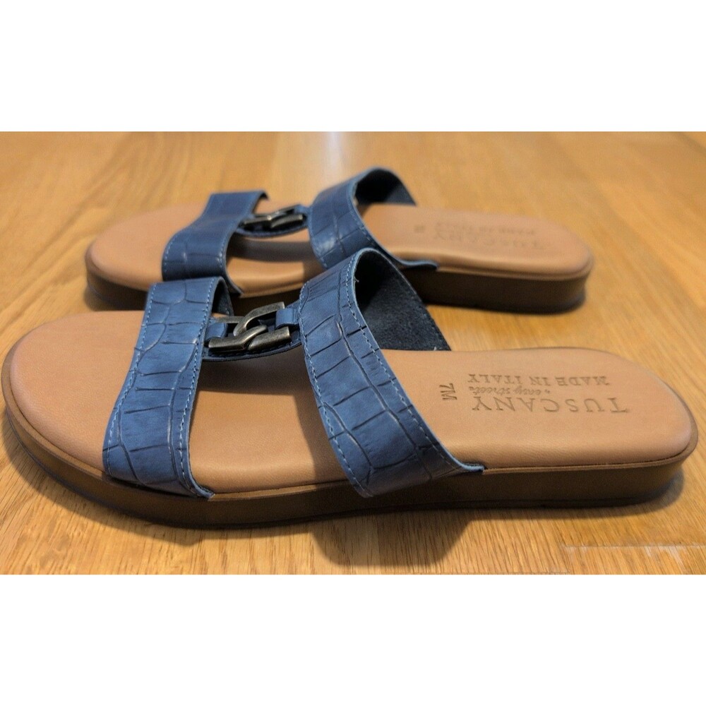Tuscany by Easy Street Blue Crocodile-embossed double-strap slide sandal Size 7M